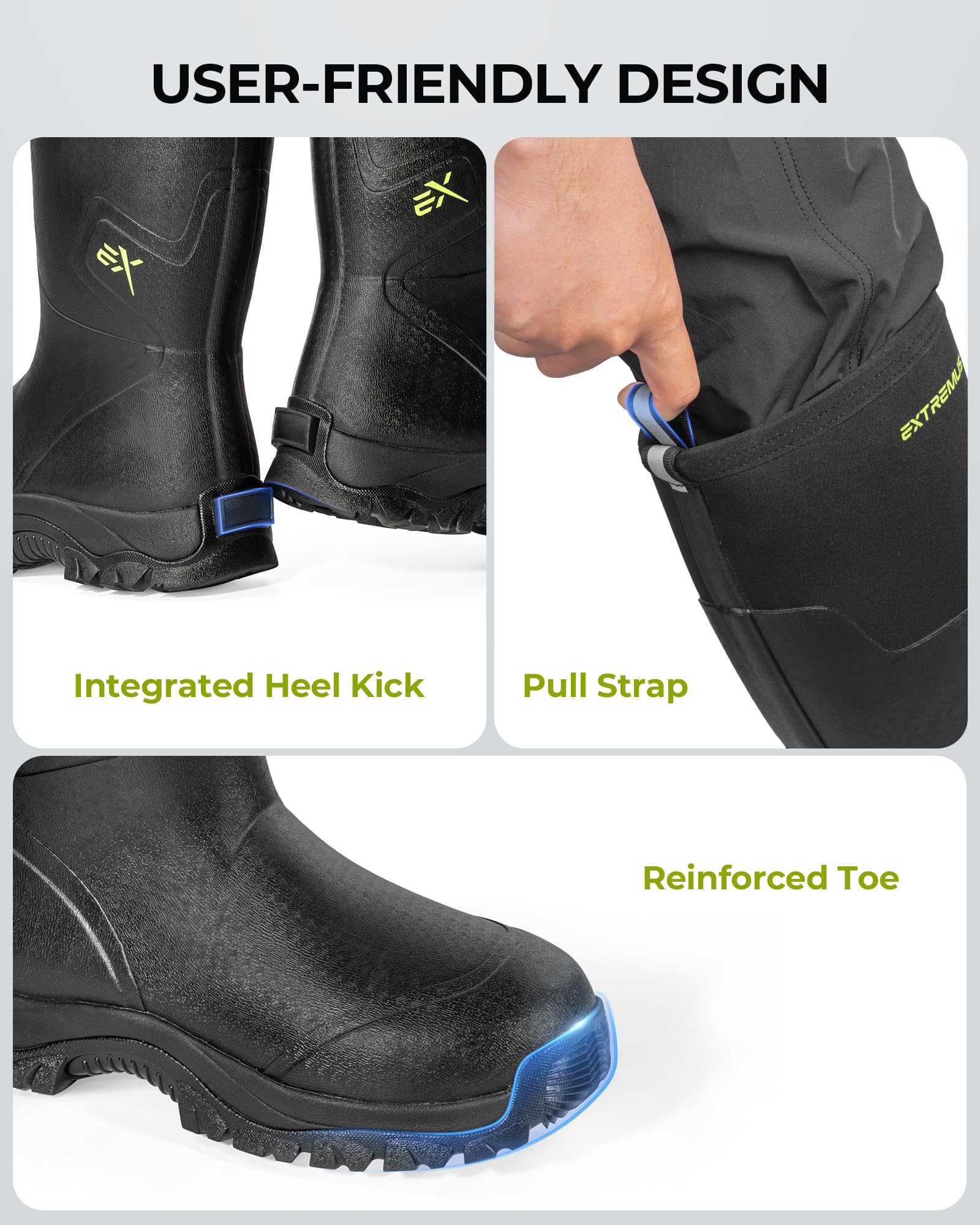 Extremus MudRidge Hunting Boots by KastKing, Men’s Waterproof Insulated Rubber Boots with 6mm Neoprene, All-terrain Anti-slip Sole, Warm Cold Weather Hunting, Fishing, Hiking & Farm Boots