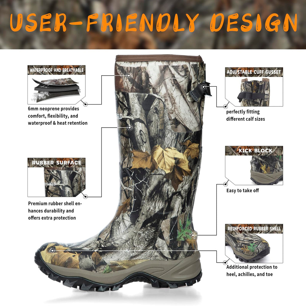 GIEESHIELD Breathable Insulated Next Camo G2 Warm Hunting Boots with Versatile Design - Durable Construction 6mm Neoprene Waterproof Rubber Boots for Men and Women