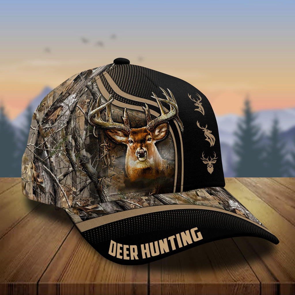 CleveFit Premium American Flag Deer Hunting Classic Cap, Skull Deer Hunting Cap, American Hunter Baseball Cap Brow Brown