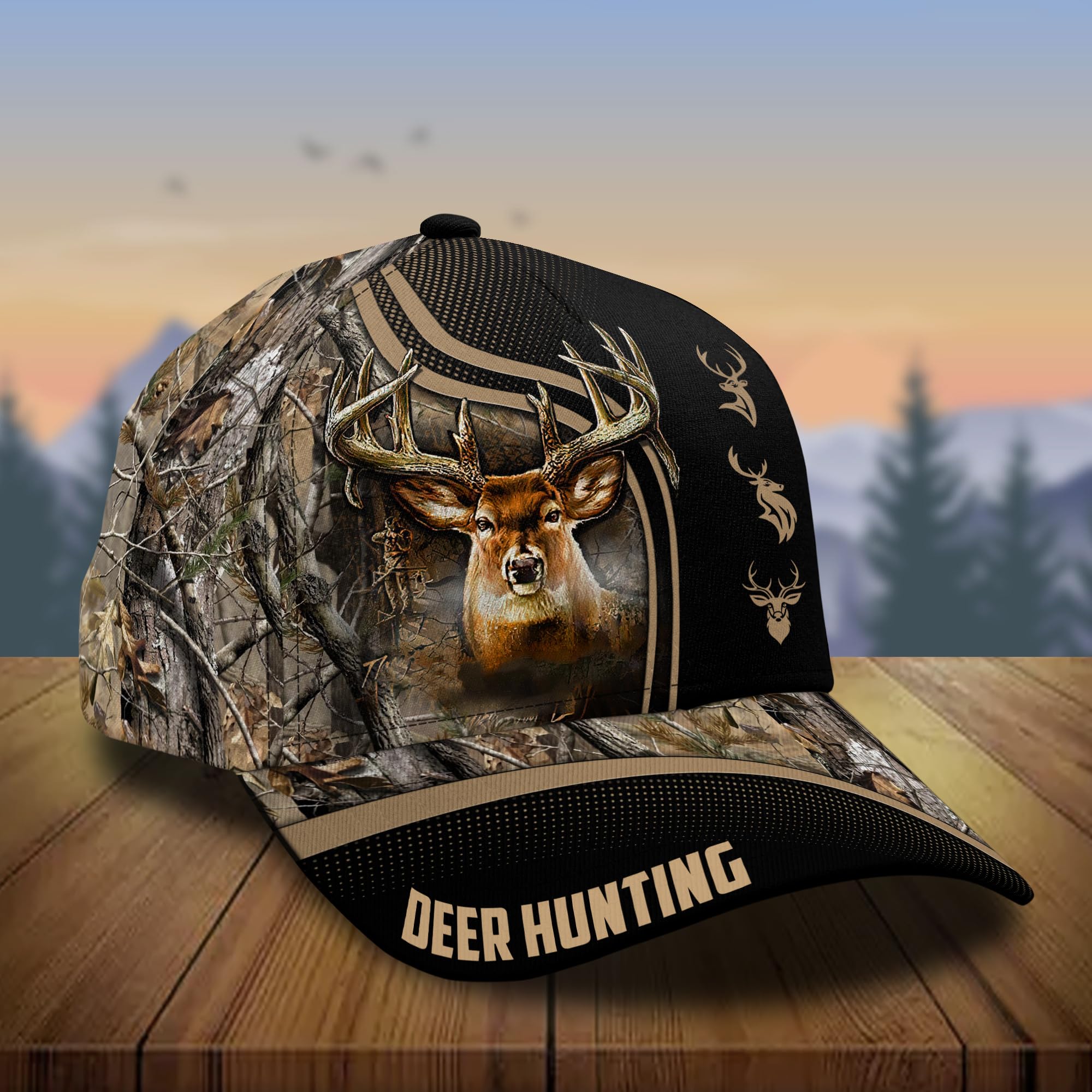 CleveFit Premium American Flag Deer Hunting Classic Cap, Skull Deer Hunting Cap, American Hunter Baseball Cap Brow Brown