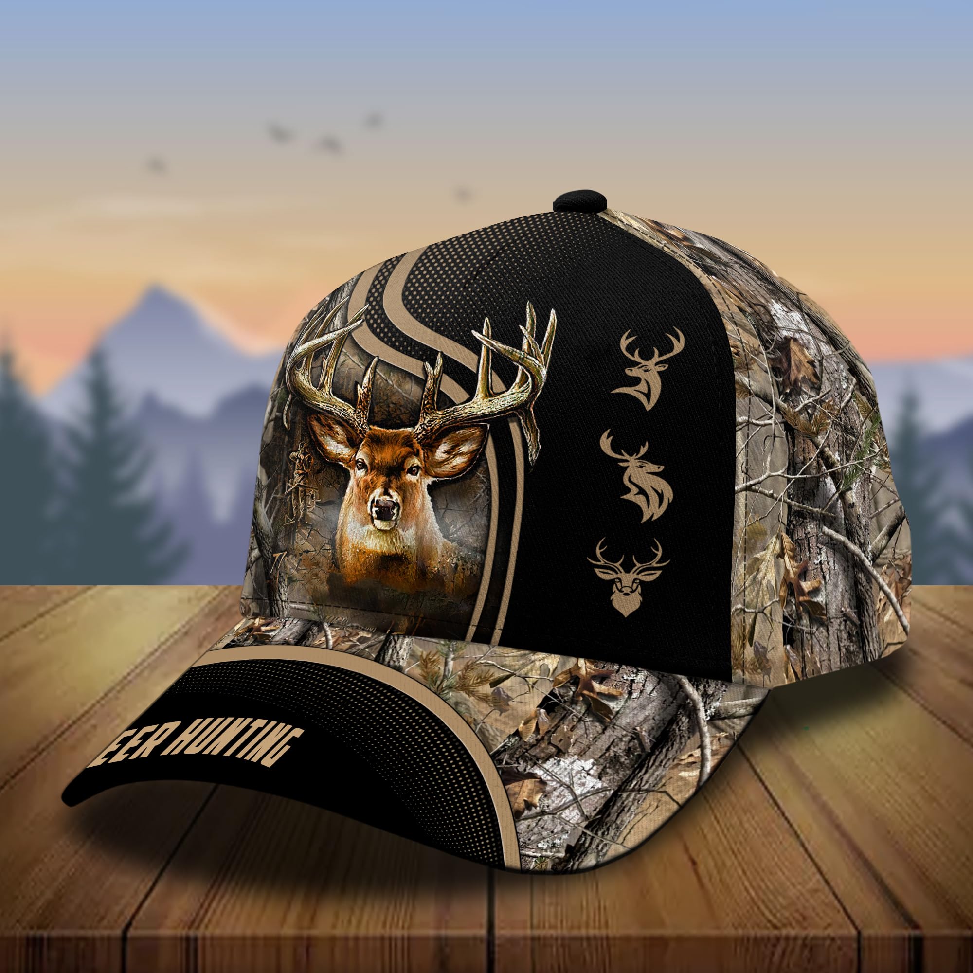 CleveFit Premium American Flag Deer Hunting Classic Cap, Skull Deer Hunting Cap, American Hunter Baseball Cap Brow Brown