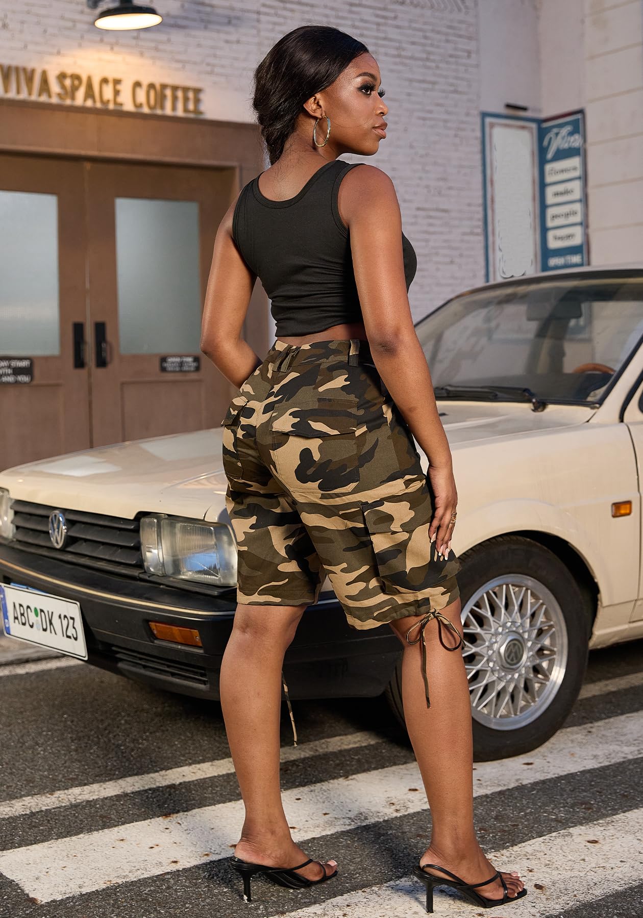 Vakkest Womens Camouflage Cargo Shorts Biker Jogger Multi-Pocket Army Fatigue Casual Cargo Short Pants with Pockets