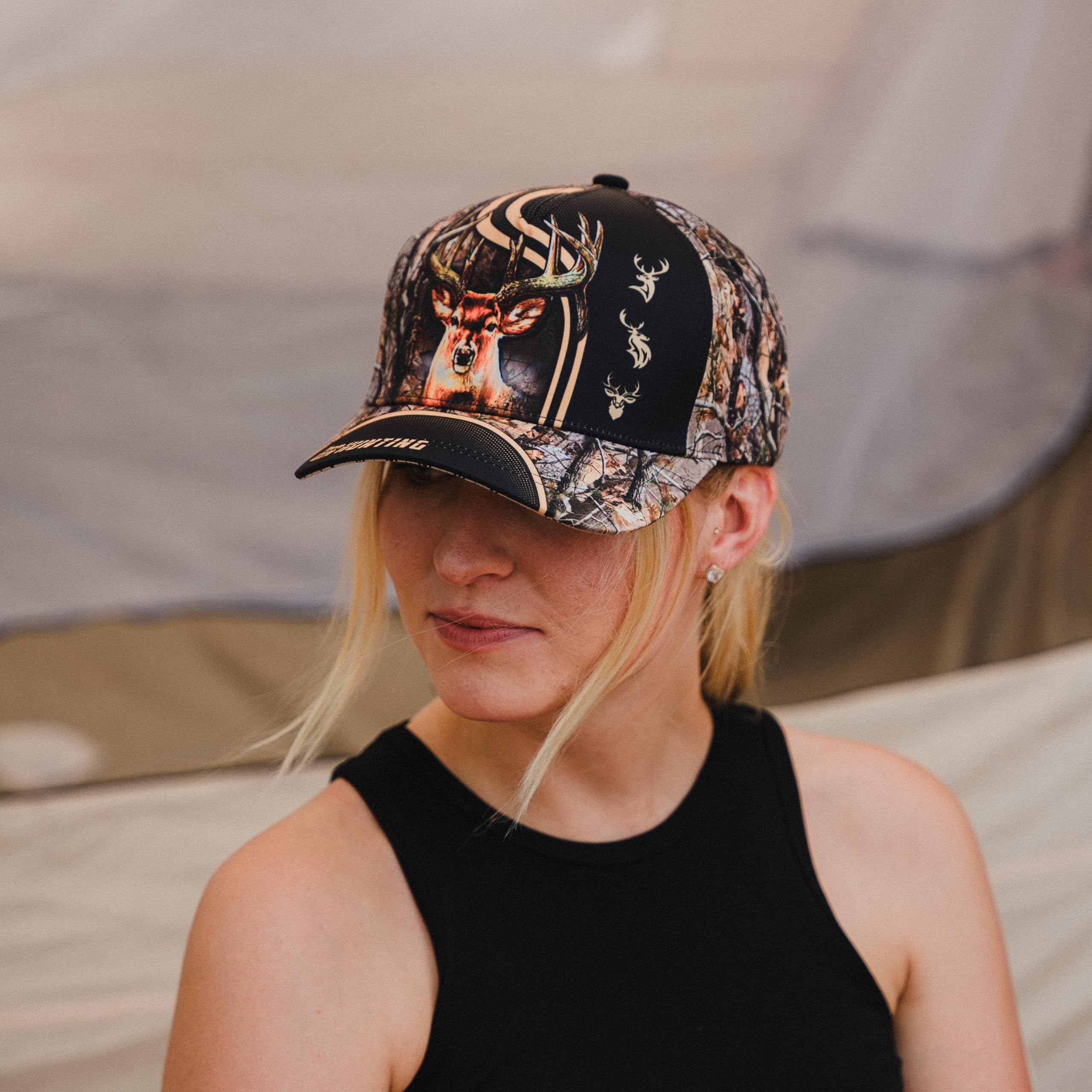 CleveFit Premium American Flag Deer Hunting Classic Cap, Skull Deer Hunting Cap, American Hunter Baseball Cap Brow Brown