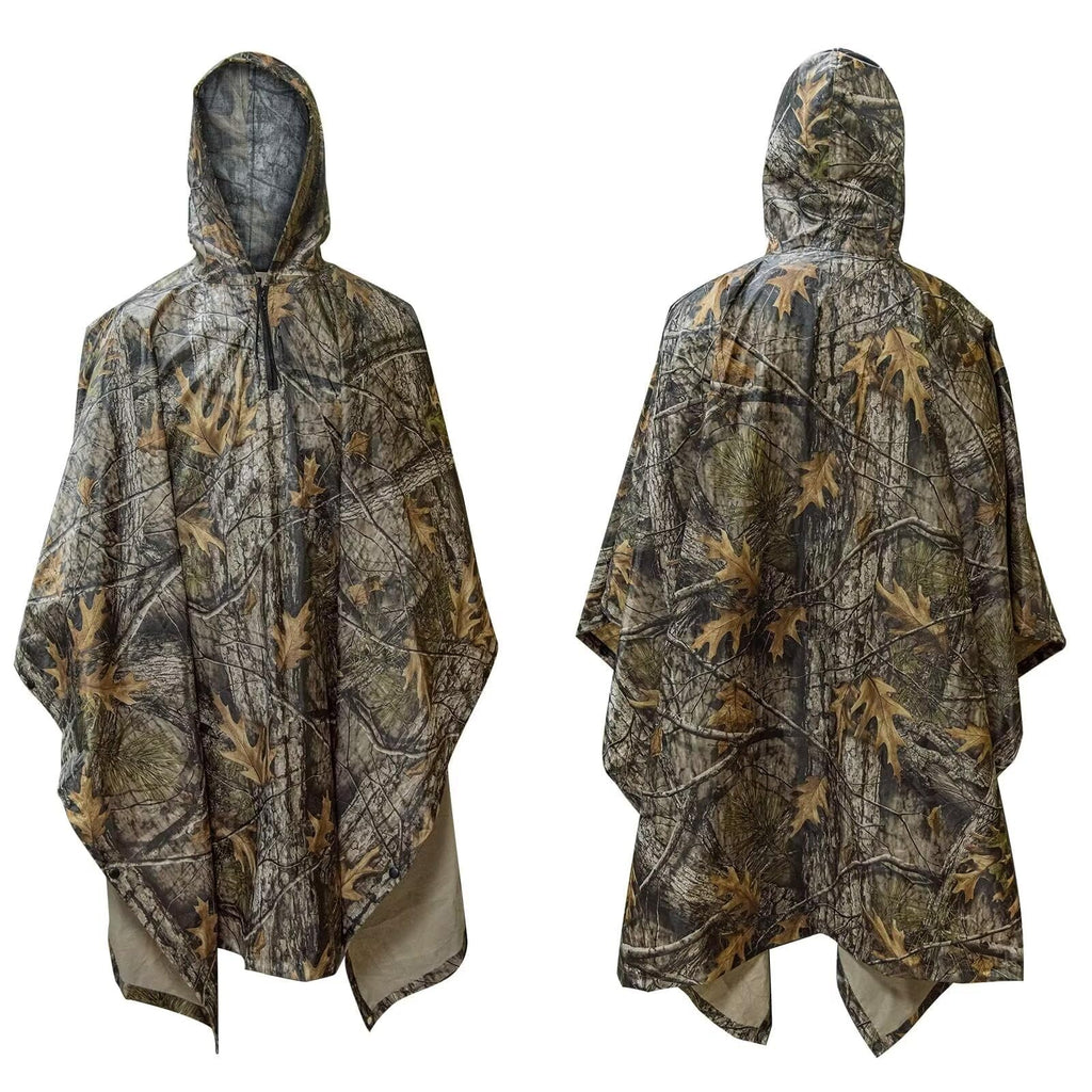 LOOGU Rain Poncho Waterproof Hooded Rain Coat Multi-Use Camo Shelter Ground Sheet for Hunting Camping Hiking