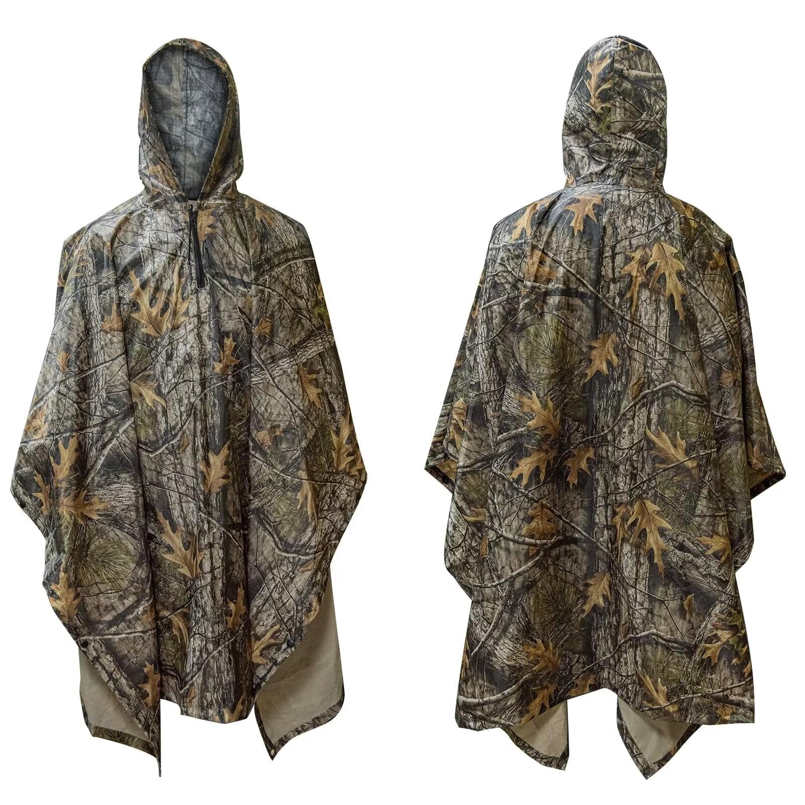 LOOGU Rain Poncho Waterproof Hooded Rain Coat Multi-Use Camo Shelter Ground Sheet for Hunting Camping Hiking