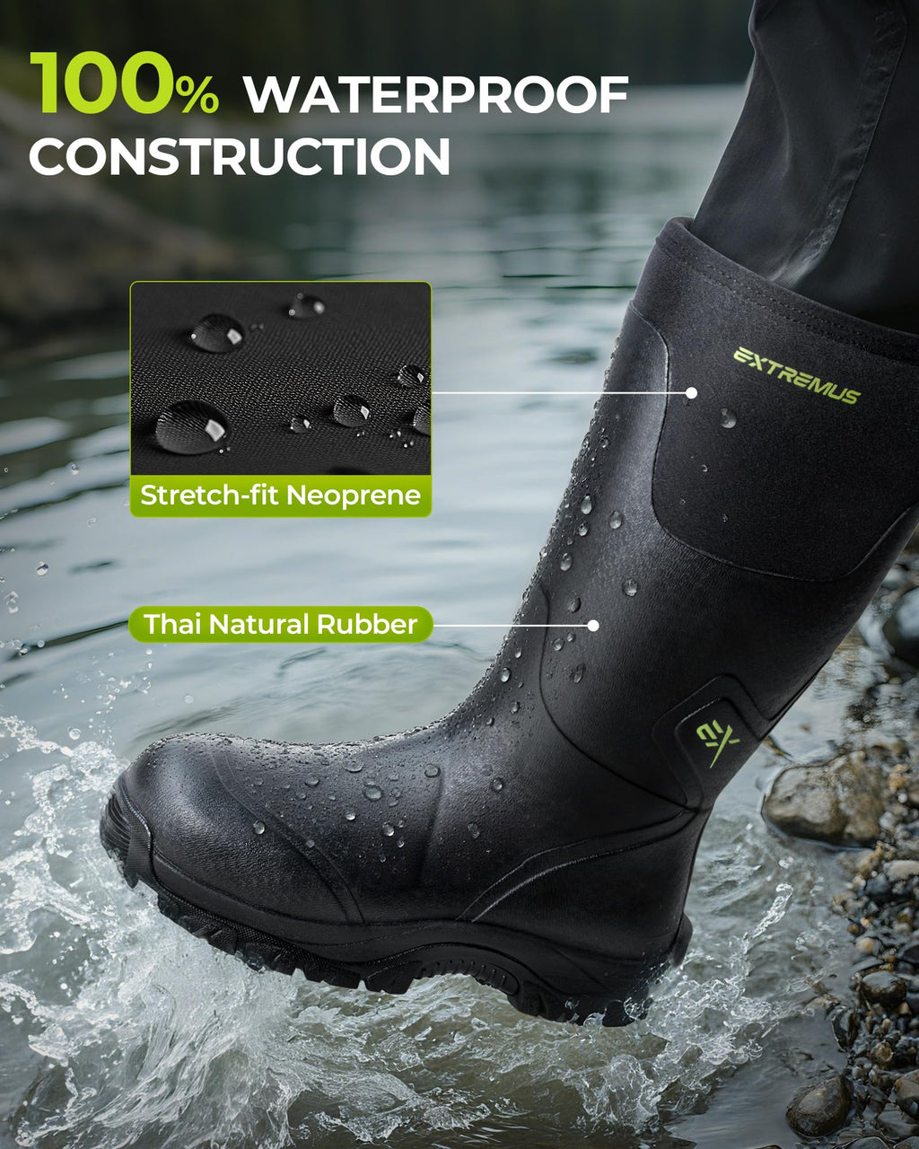 Extremus MudRidge Hunting Boots by KastKing, Men’s Waterproof Insulated Rubber Boots with 6mm Neoprene, All-terrain Anti-slip Sole, Warm Cold Weather Hunting, Fishing, Hiking & Farm Boots