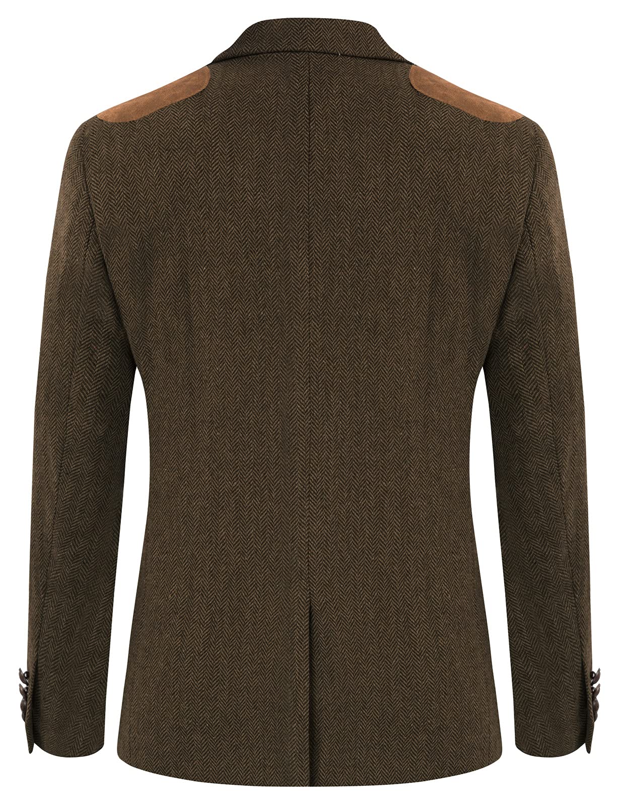 Men's Formal Tweed Herringbone Blazer 2 Button Wool Blend Sport Coat Brown L