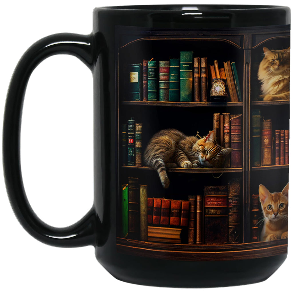 2IMT Cat Book Mug Book Lovers Gifts for Readers - Book Lover Bookish Gifts for Bookworm Women - Library Bookshelf Mug - Best Gift for Cat Lover - Reading Writer Women Black Coffee Cup 15oz
