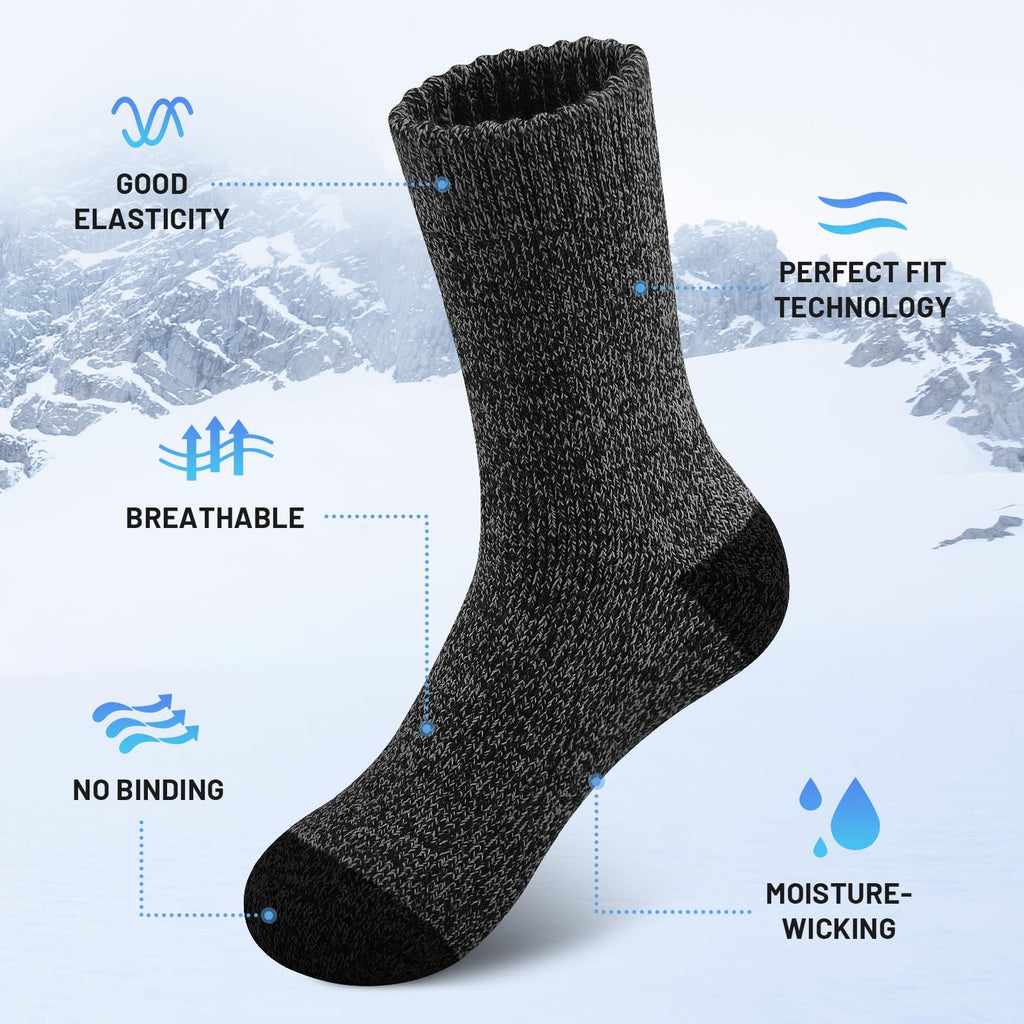 SIMIYA 5 Pairs Merino Wool Socks for Men, Super Thick Hiking Thermal Socks for Cold Weather