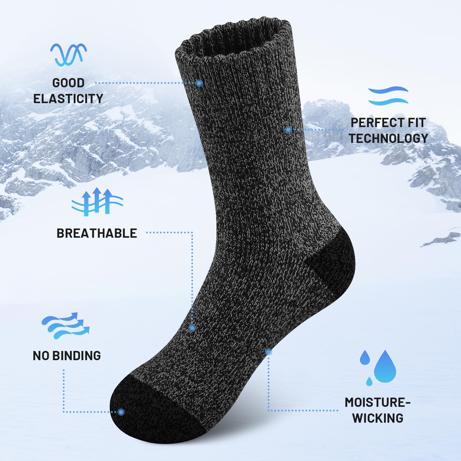 SIMIYA 5 Pairs Merino Wool Socks for Men, Super Thick Hiking Thermal Socks for Cold Weather