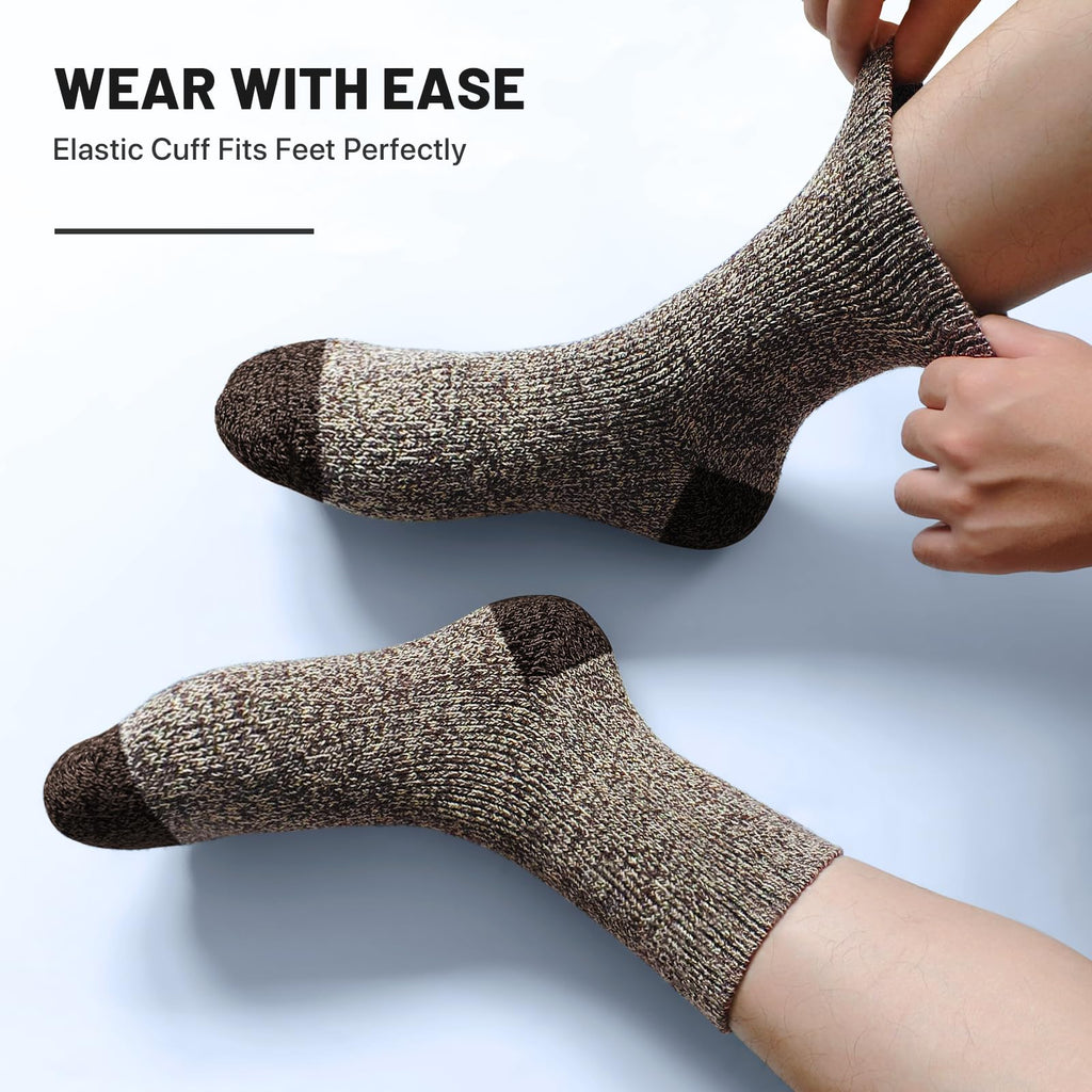 SIMIYA 5 Pairs Merino Wool Socks for Men, Super Thick Hiking Thermal Socks for Cold Weather
