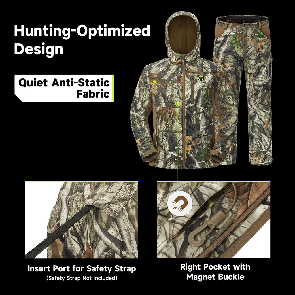 TIDEWE Hunting Clothes for Men with Fleece Lining, Water-Resistant Silent Hunting Suit for Climbing Hiking Trekking Camping (Next Camo G2 Size M)