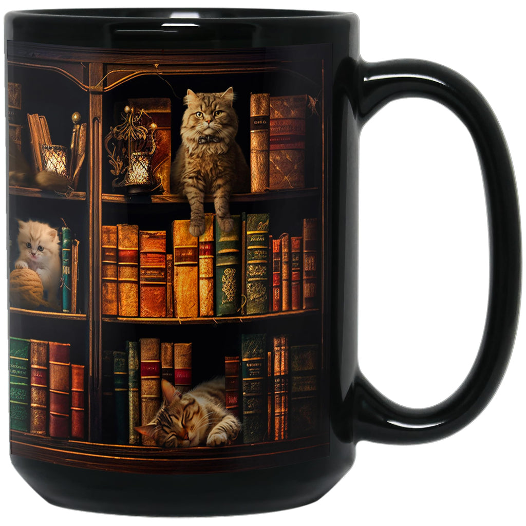 2IMT Cat Book Mug Book Lovers Gifts for Readers - Book Lover Bookish Gifts for Bookworm Women - Library Bookshelf Mug - Best Gift for Cat Lover - Reading Writer Women Black Coffee Cup 15oz