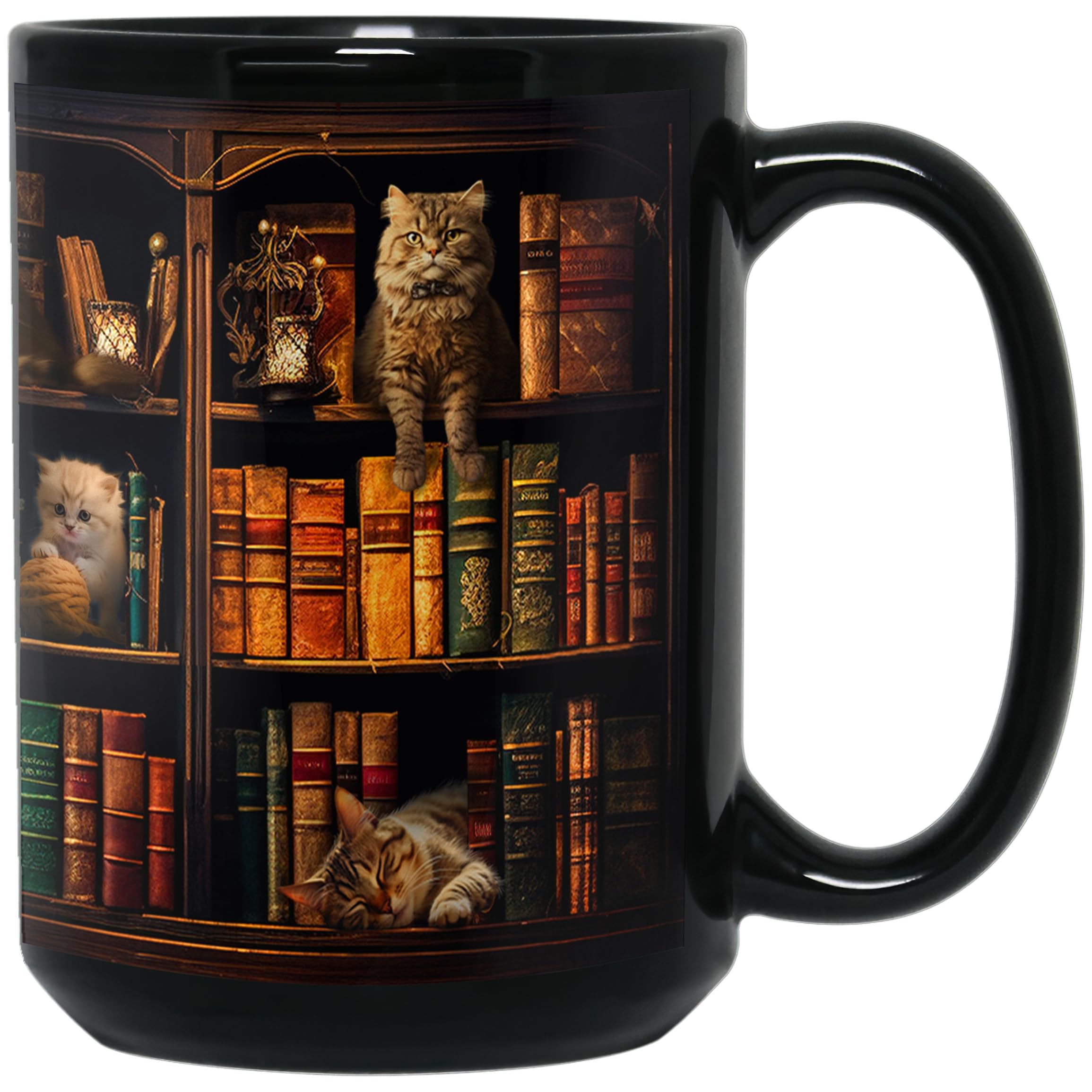 2IMT Cat Book Mug Book Lovers Gifts for Readers - Book Lover Bookish Gifts for Bookworm Women - Library Bookshelf Mug - Best Gift for Cat Lover - Reading Writer Women Black Coffee Cup 15oz