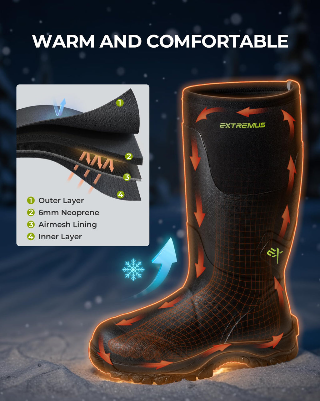 Extremus MudRidge Hunting Boots by KastKing, Men’s Waterproof Insulated Rubber Boots with 6mm Neoprene, All-terrain Anti-slip Sole, Warm Cold Weather Hunting, Fishing, Hiking & Farm Boots
