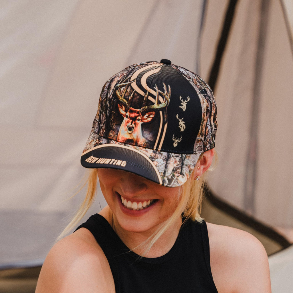 CleveFit Premium American Flag Deer Hunting Classic Cap, Skull Deer Hunting Cap, American Hunter Baseball Cap Brow Brown