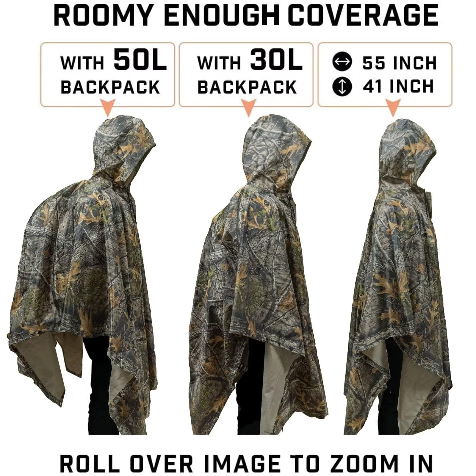 LOOGU Rain Poncho Waterproof Hooded Rain Coat Multi-Use Camo Shelter Ground Sheet for Hunting Camping Hiking
