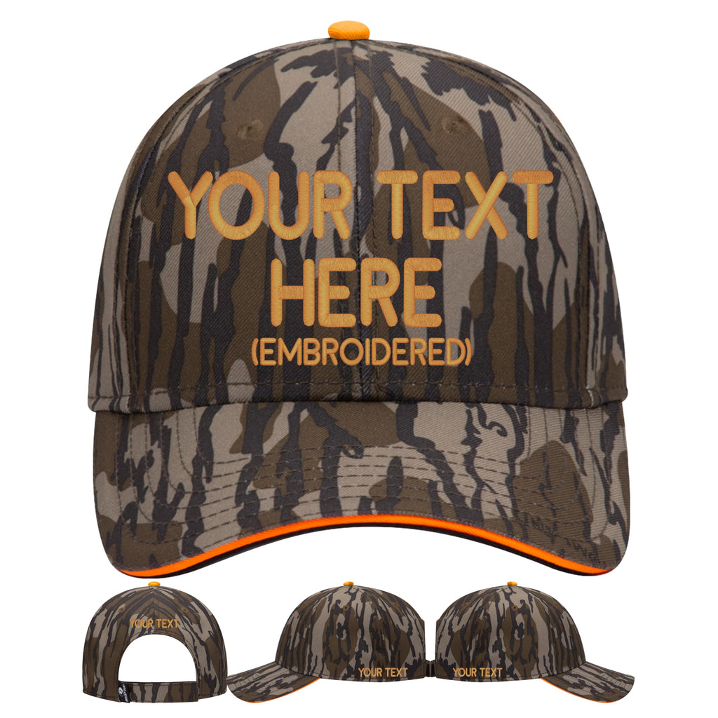 Custom Hat Add Your Own Text Embroidered Adjustable Size Curved Bill Cap (MO Camo-Bottomland Sandwich)
