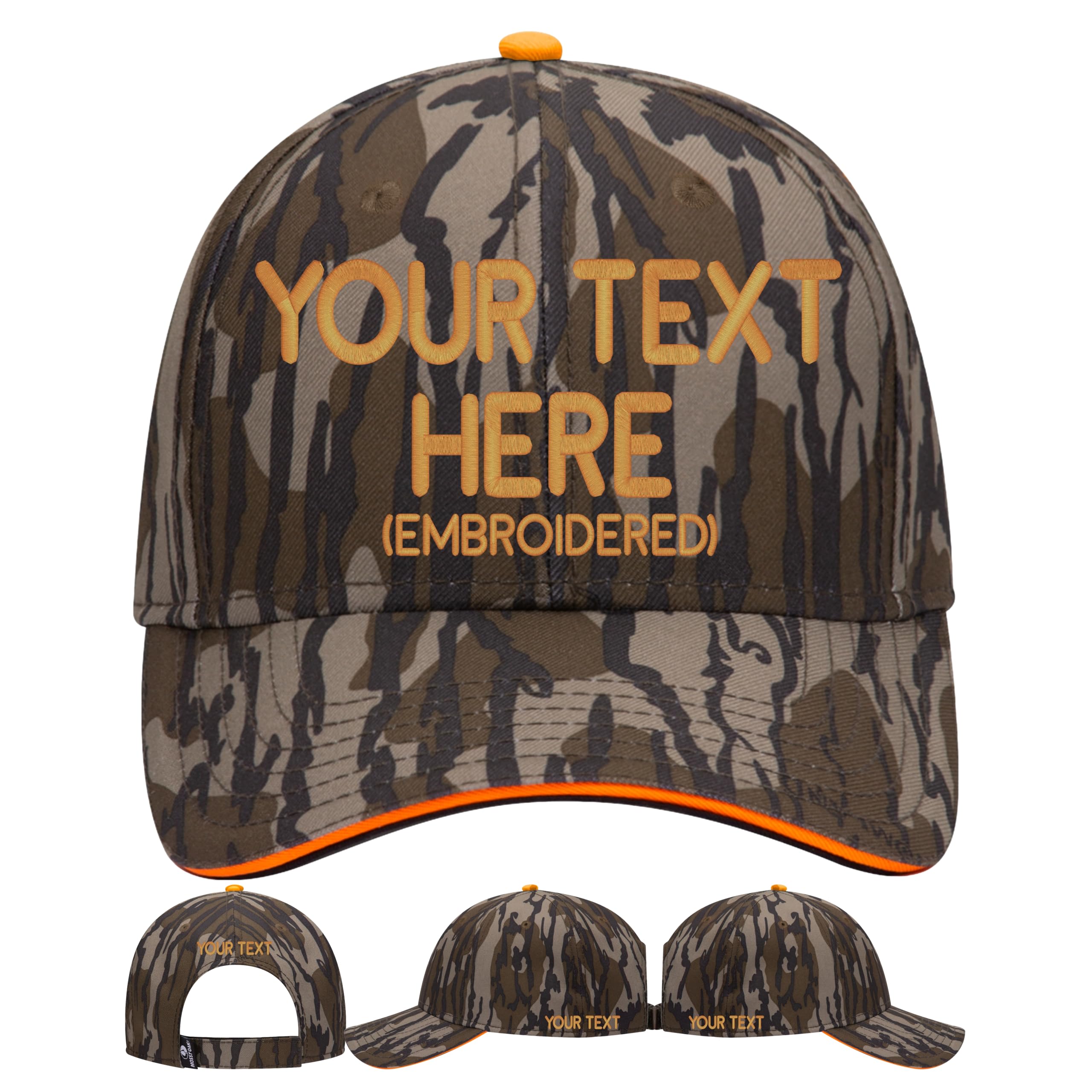 Custom Hat Add Your Own Text Embroidered Adjustable Size Curved Bill Cap (MO Camo-Bottomland Sandwich)