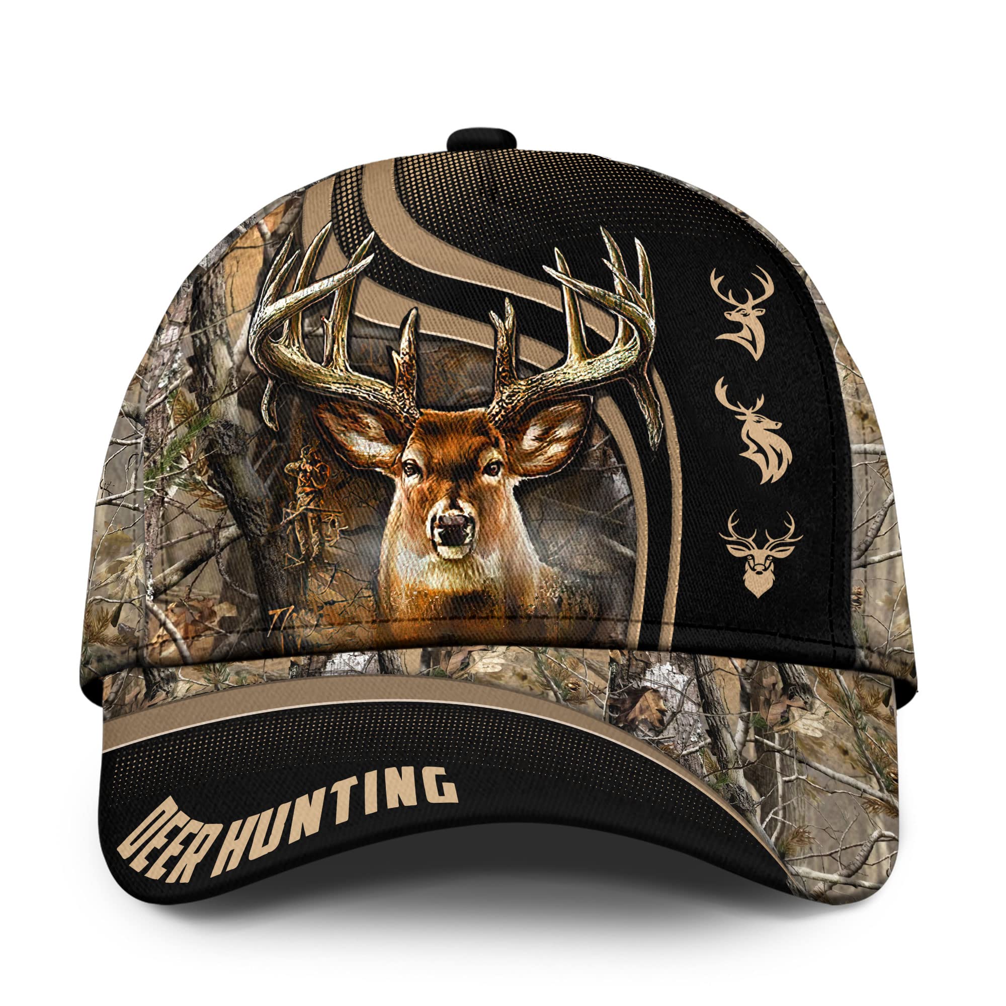 CleveFit Premium American Flag Deer Hunting Classic Cap, Skull Deer Hunting Cap, American Hunter Baseball Cap Brow Brown