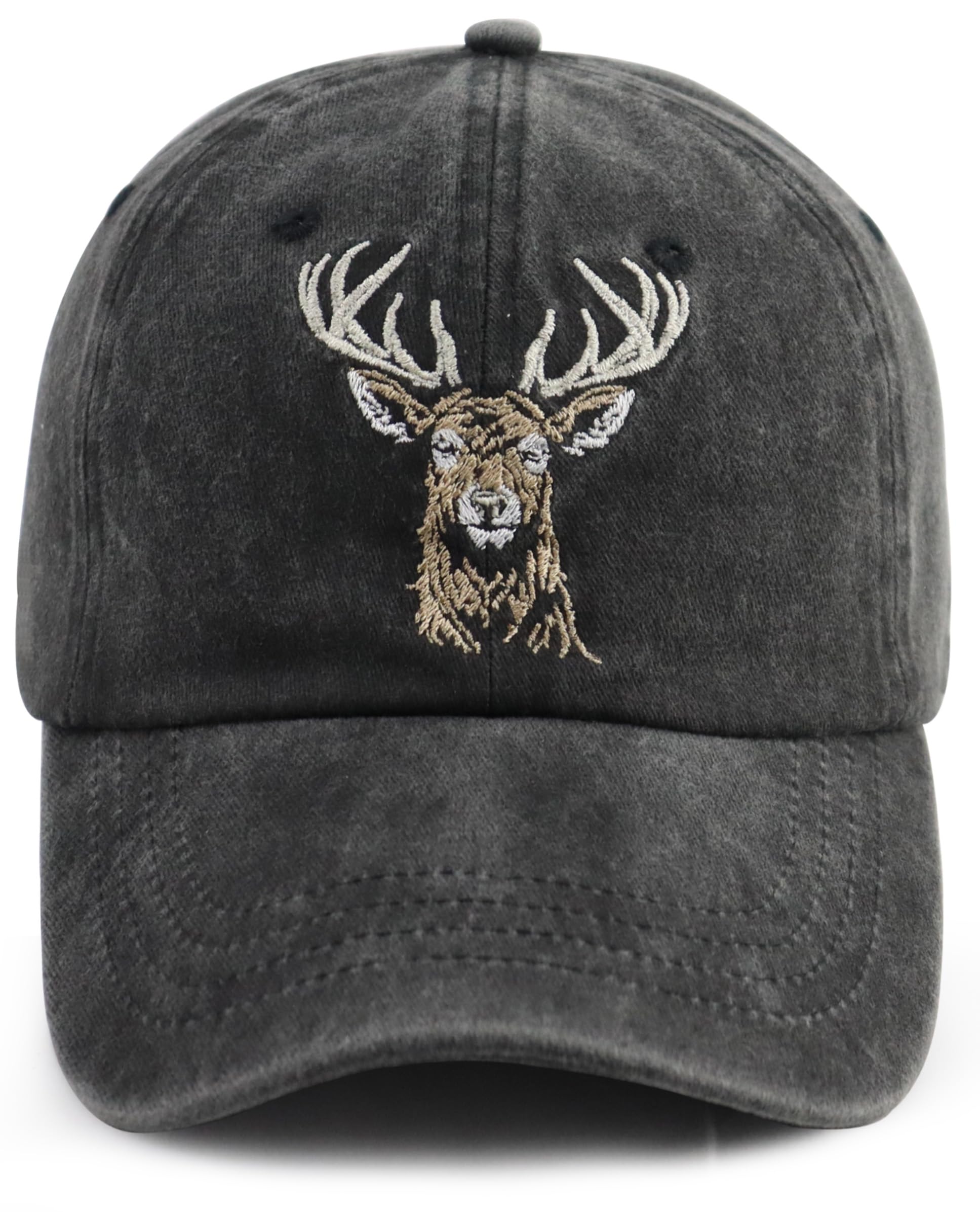 Deer Decor Baseball Cap for Women Men, Outdoor Hunting Deer Hat, Thanksgiving New Year Christmas Birthday Accessories for Papa Mama Wife Husband Black