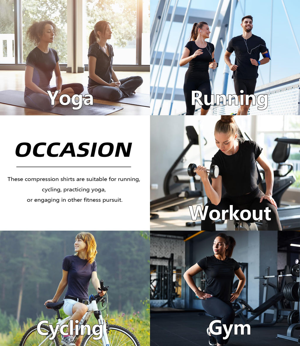 TELALEO 4 Pack Women's Compression Shirt Running Athletic T-Shirts Workout Tops Baselayer Short Sleeve Yoga Gym Sports Gear 2Black/Grey/White M/02
