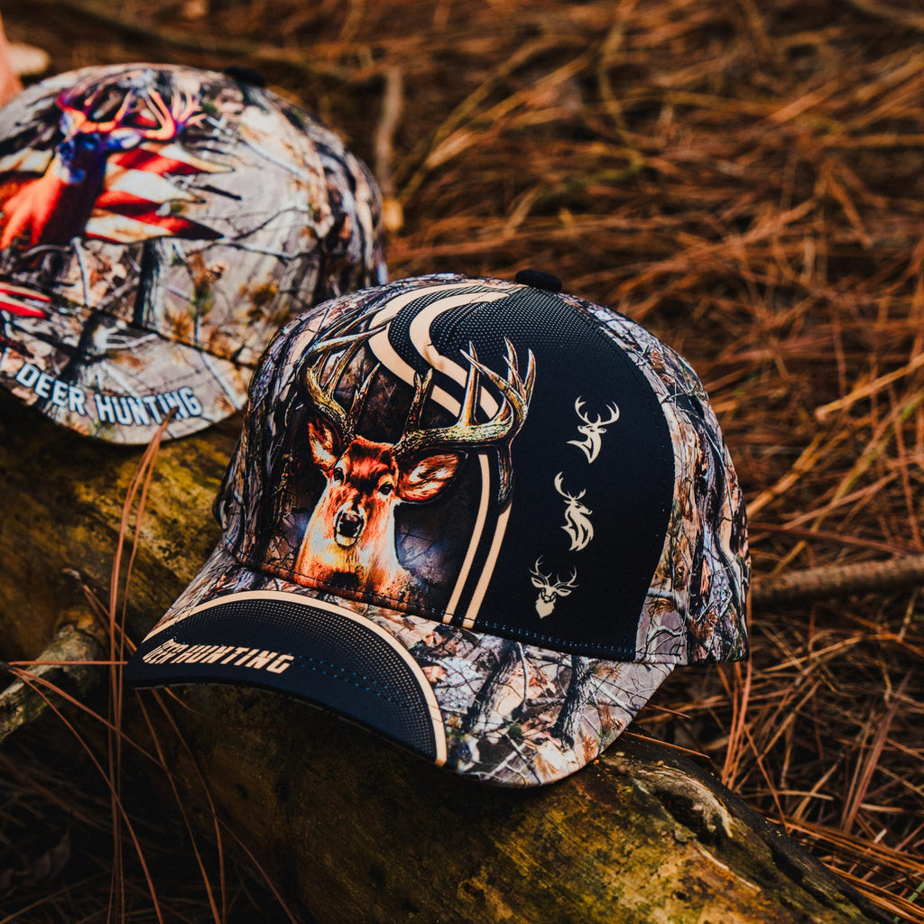 CleveFit Premium American Flag Deer Hunting Classic Cap, Skull Deer Hunting Cap, American Hunter Baseball Cap Brow Brown